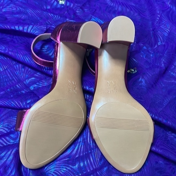 NATURALIZER SANDALS VERA DRESS SHOES Fuchsia Pink Leather Block Heel Metallic 7W - Picture 10 of 14